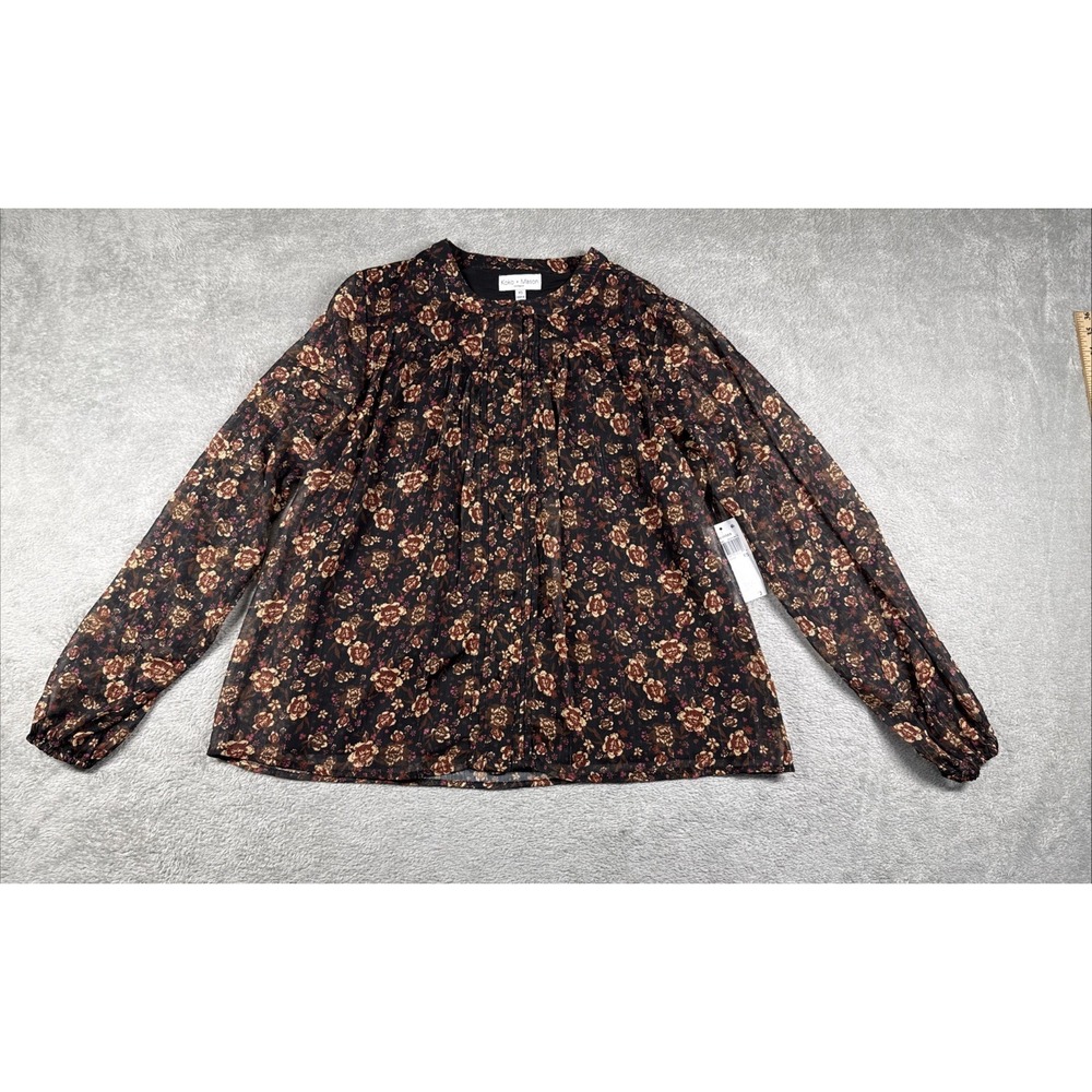Koko + Mason Women's Sheer Floral Ruffles Long Sleeve Blouse Dark Size XS NWT‎